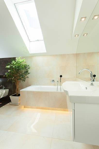 istock Luxurious bathroom in the loft 522999243