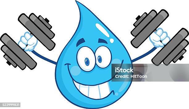 Water Drop Holding Dumbbells Stock Illustration - Download Image Now - Cartoon, Characters, Cheerful