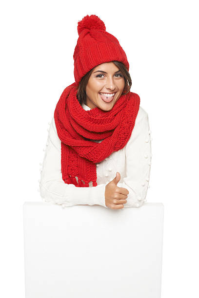 istock Winter woman with banner 522999941
