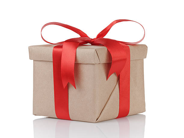 istock one gift christmas box wrapped with paper and red bow 523000993