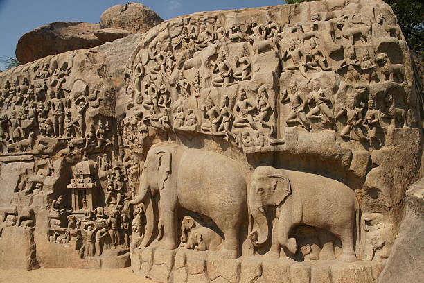 Éléphant rock Sculpture descente du Gange à Mamallapuram, en Inde - Photo