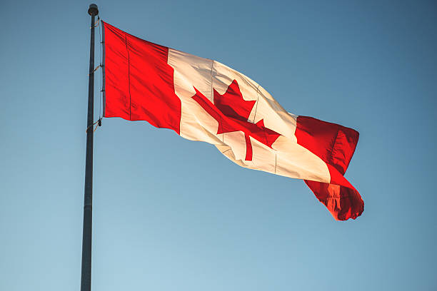 istock canadian flag waving on the sky 523003221