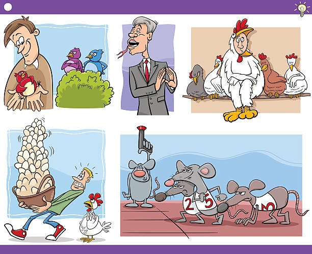 cartoon concepts and sayings set Illustration Set of Humorous Cartoon Concepts or Ideas and Metaphors with Funny Characters speaking with forked tongue stock illustrations