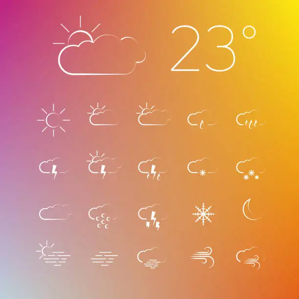 Vector illustration of Set of Vector weather thin line icons
