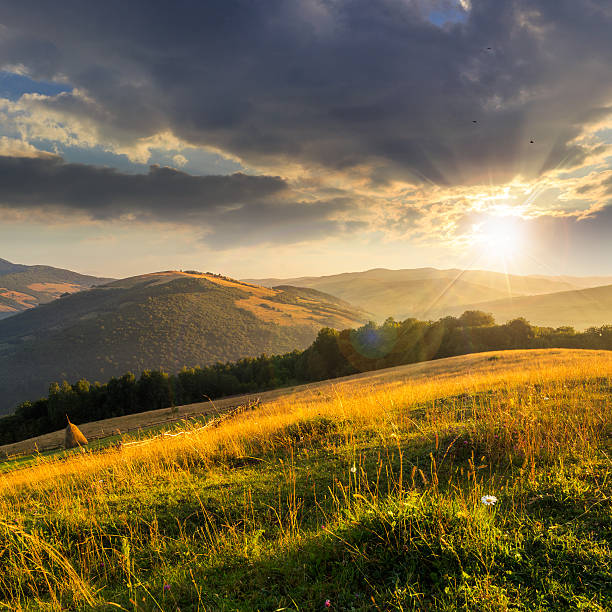 istock field on hillside near village at sunset 523014429