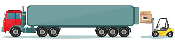 lkw und lader mit box.  lieferung symbole set.  vektor-illustration - bullet hole illustrations stock-grafiken, -clipart, -cartoons und -symbole