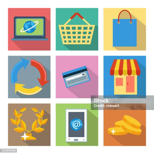 Square Icons For Internet Shopping And Banking Stock Illustration - Download Image Now - Arrow Symbol, Banking, Business