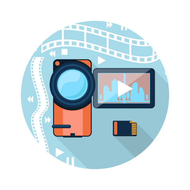 비디오 카메라, 영화 테이프를 배경기술 - video still video computer icon expertise stock illustrations