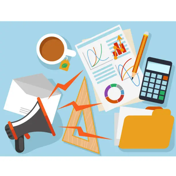 Vector illustration of Workplace with office object and documents