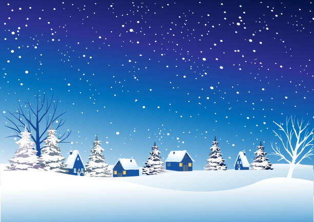 Christmas village Vector illustration of a winter village. All trees are separate objects, grouped for easy edit. idyllic countryside stock illustrations