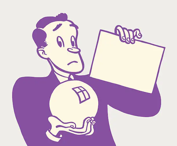 Vector illustration of Man Holding a Glass Ball and a Piece of Paper