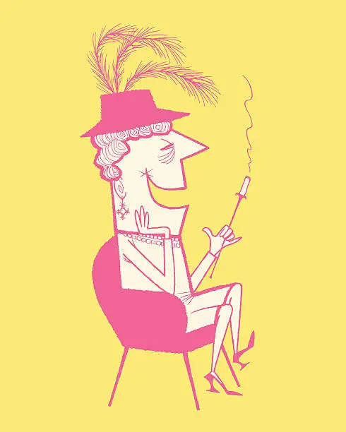 Vector illustration of Pretentious Woman Smoking a Cigarette