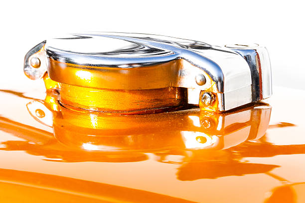 closeup of a fuel tank cap of a classic old motorbike