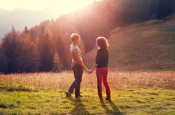 First love couple during high mountain trip
