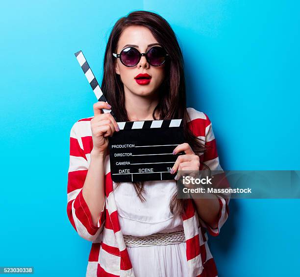 Portrait Of The Young Woman With Slapstick Stock Photo - Download Image Now - Film Industry, Make-Up, Movie