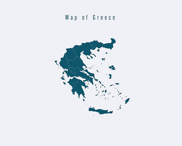 ilustrações, clipart, desenhos animados e ícones de moderno mapa -grécia com estados federais - greece