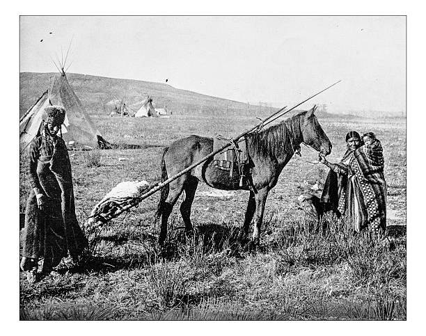 ilustrações de stock, clip art, desenhos animados e ícones de antigo fotografia do século xix nativa americana família - century 19th family women