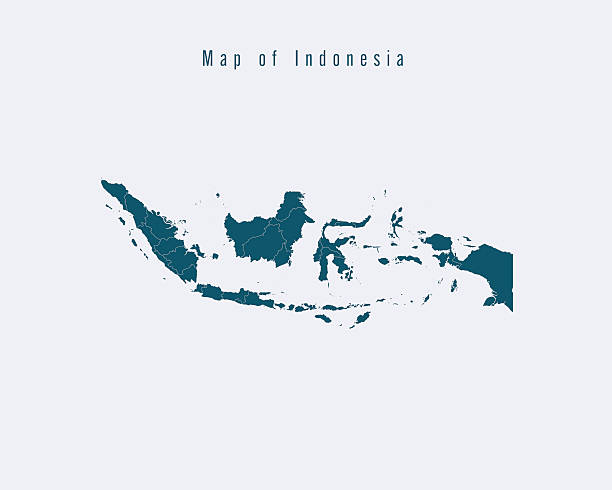 ilustraciones, imágenes clip art, dibujos animados e iconos de stock de moderna-indonesia con mapa estados federales - indonesia