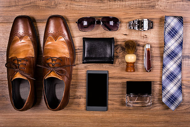 istock Men's accessories organized on table.  No people.  Knolling. 523032960