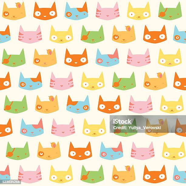 Seamless Cute Cats Pattern Background Vector Illustration Stock ...