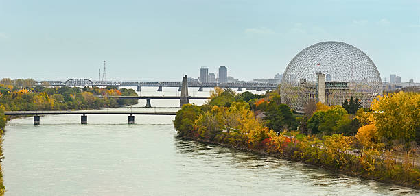 Montreal bridges over St.Laurence river in autumn