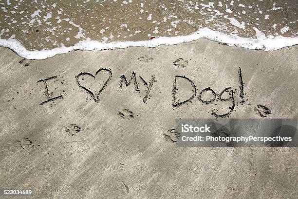 I Love My Dog Stock Photo - Download Image Now - Dog, Paw Print, Sand