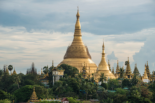 The golden pagoda name Shwe-dagon of Yangon in Myanmar