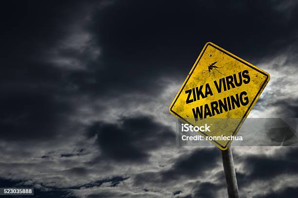 Zika Virus Warning Sign With Copy Space Stock Photo - Download Image Now - Cumulonimbus, Danger, Dark