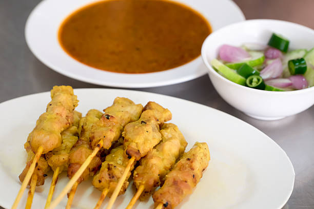 istock Grilled pork satay with peanut sauce, Thai food 523036942