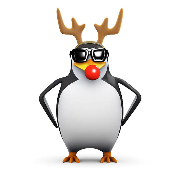 istock 3d Penguin dressed as a red nosed reindeer 523037613
