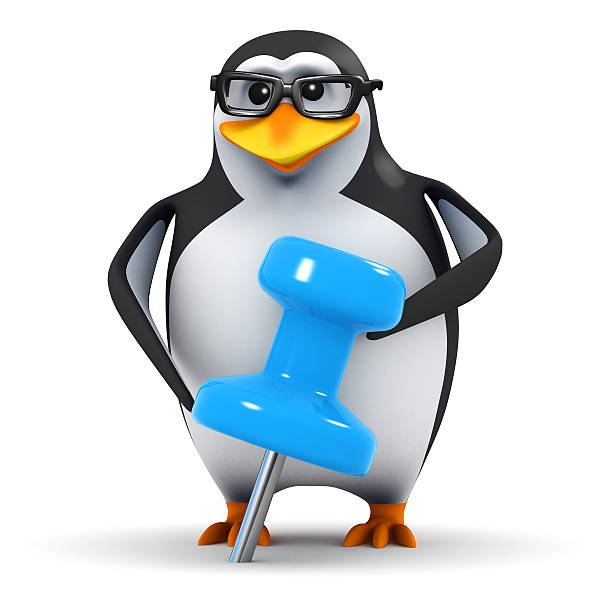 istock 3d Academic penguin with a blue push pin 523037625