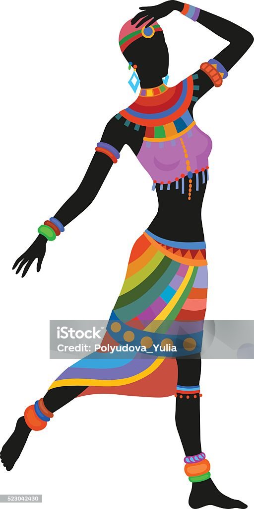 Ethnic dance african woman African woman dancing ritual dance in the bright national costume Abstract stock vector