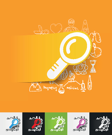 Magnifier Paper Sticker With Hand Drawn Elements Stock Illustration ...