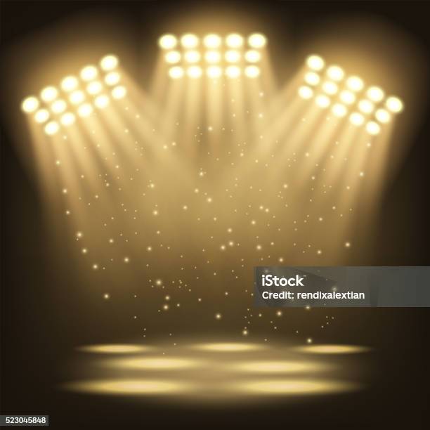 Bright Stadium Spotlights Background Stock Illustration - Download Image Now - Smoke - Physical Structure, Arts Culture and Entertainment, Exhibition