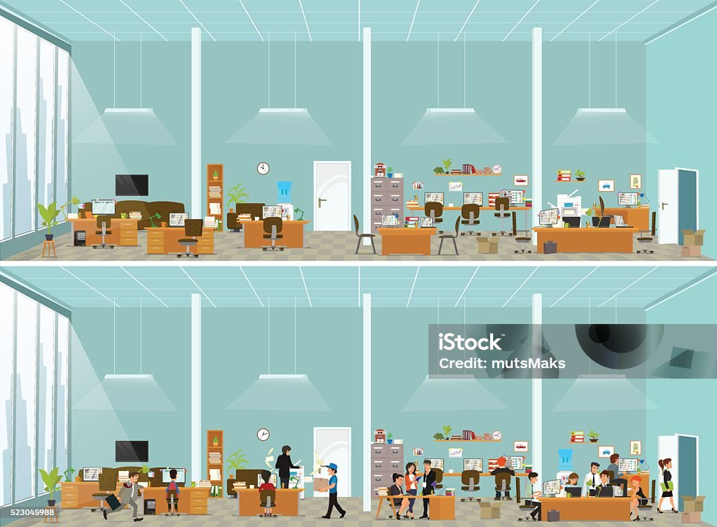 working atmosphere in the office. crazy office. working atmosphere in the office. coordinated work in friendly team in the office. modern office. vector illustration of a flat style. Office stock vector