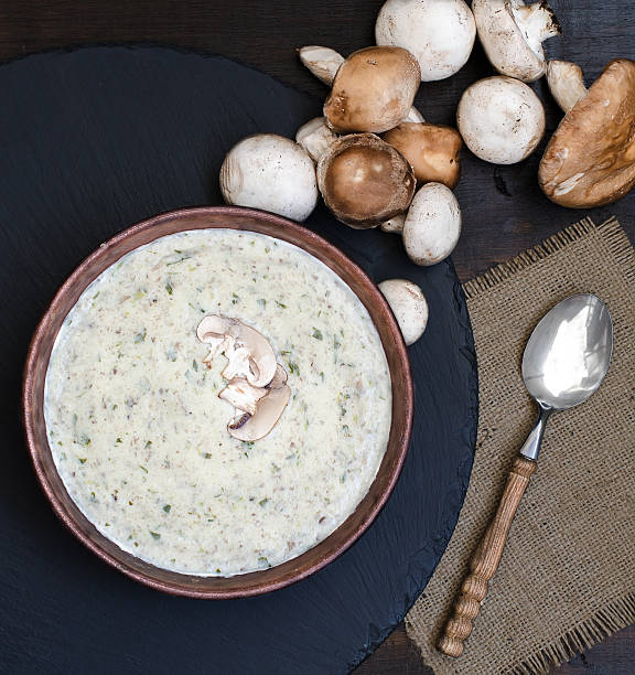 Mushrooms cream soup, rustic style