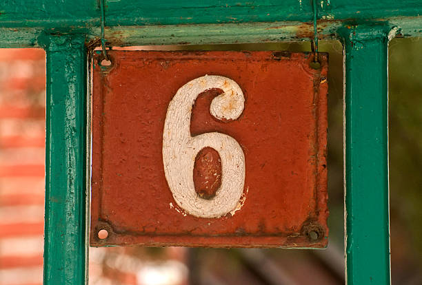 istock Old retro cast iron plate number 6 523047990
