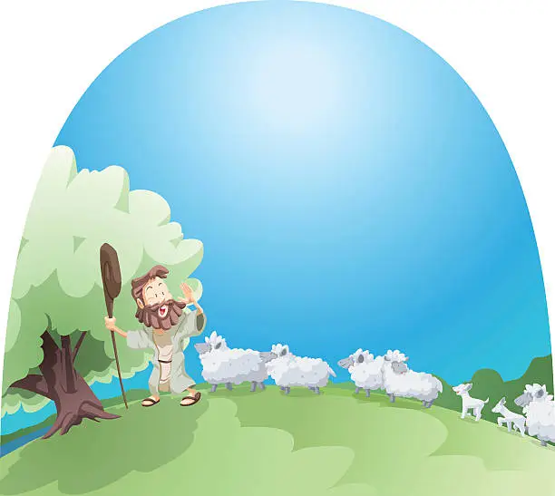 Vector illustration of My sheep listen to my voice