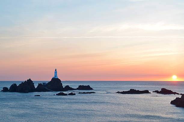 Corbiere Lighthouse at Sunset stock photo