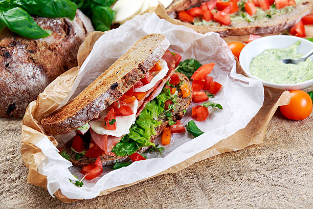 istock Fresh Sandwich with Bacon Lettuce Tomato and Mozzarella 523051688