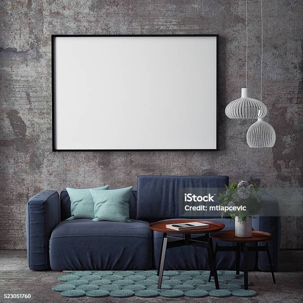 Mock Up Poster With Vintage Hipster Loft Interior Background Stock Photo - Download Image Now