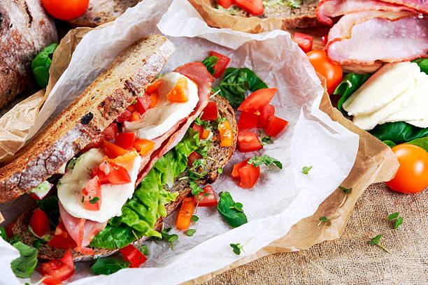 istock Fresh Sandwich with Bacon Lettuce Tomato and Mozzarella 523051832