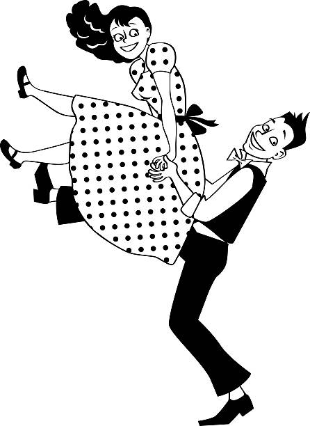 ilustraciones, imágenes clip art, dibujos animados e iconos de stock de roca y rodillo clip art - dancing swing dancing 1950s style couple