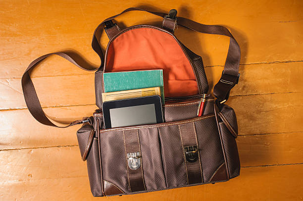 istock Vintage bag with old books on wood 523054388