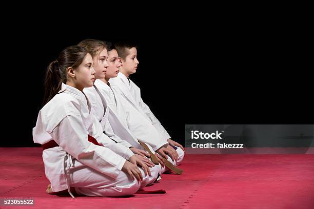 Children In Kimono Sitting On Tatami Stock Photo - Download Image Now - Child, Jujitsu, Judo