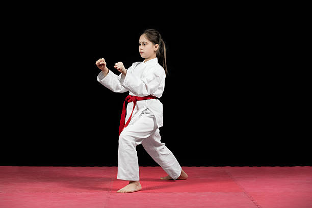 istock Young girl preforming karate martial arts 523057010