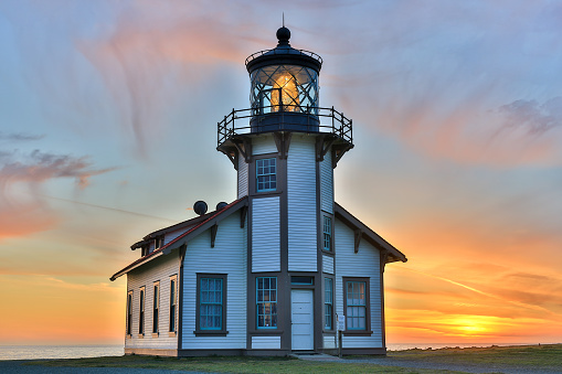 Point Cabrillo Lighthouse with a beautiful sunset background.