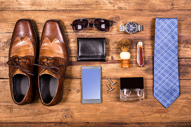 istock Men's accessories organized on table.  No people.  Knolling. 523060306