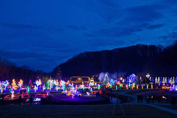 istock Village in Christmas lights blue hour view 523088513
