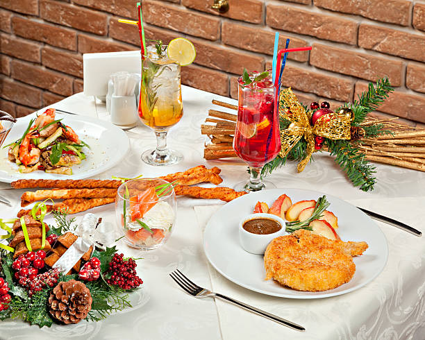 istock Christmas And New Year Holiday Table Setting with Festive Dinner 523088517